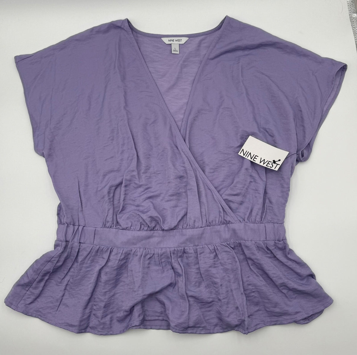 Nine West Women’s- Short Sleeve Flowy Blouse- Lavender- Large-New Tag