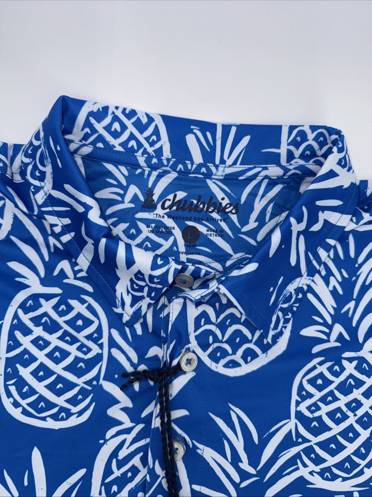 Chubbies Men's The Thigh Napple Performance Polo Shirt-Blue Pineapple-Large -New