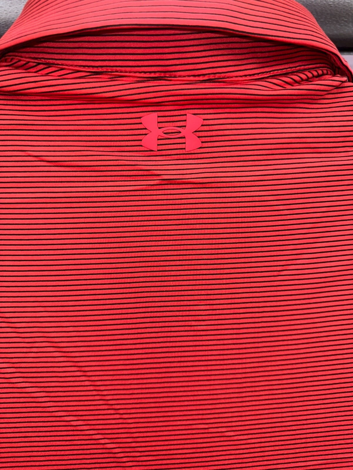 $50 Under Armour Men’s Power T2 Golf Polo-Red/Black Stripe- Medium- New with tag