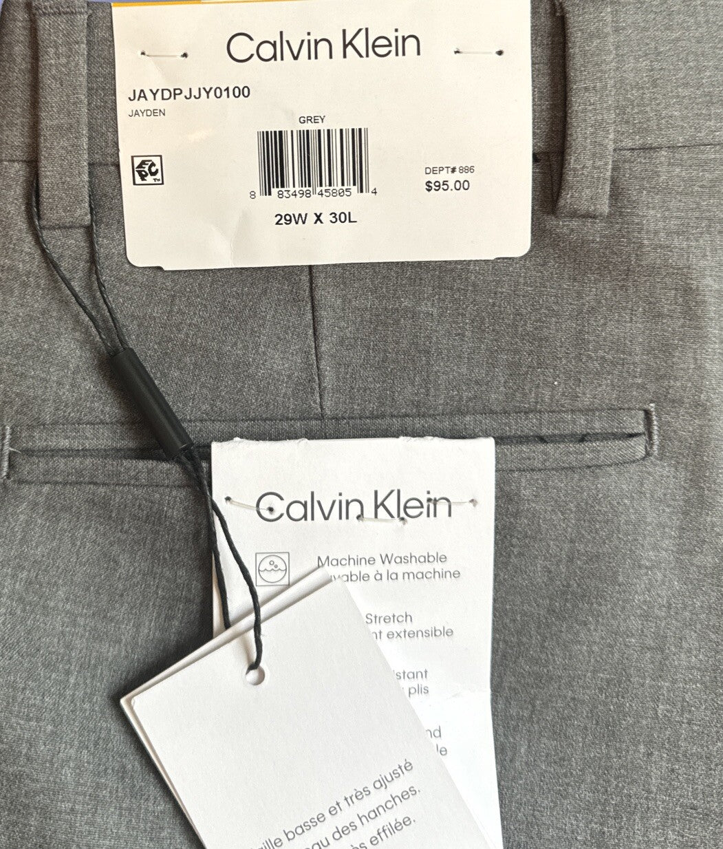 Calvin Klein Men’s Skinny Fit Jayden Dress Pants- Medium Grey -29Wx30L - New