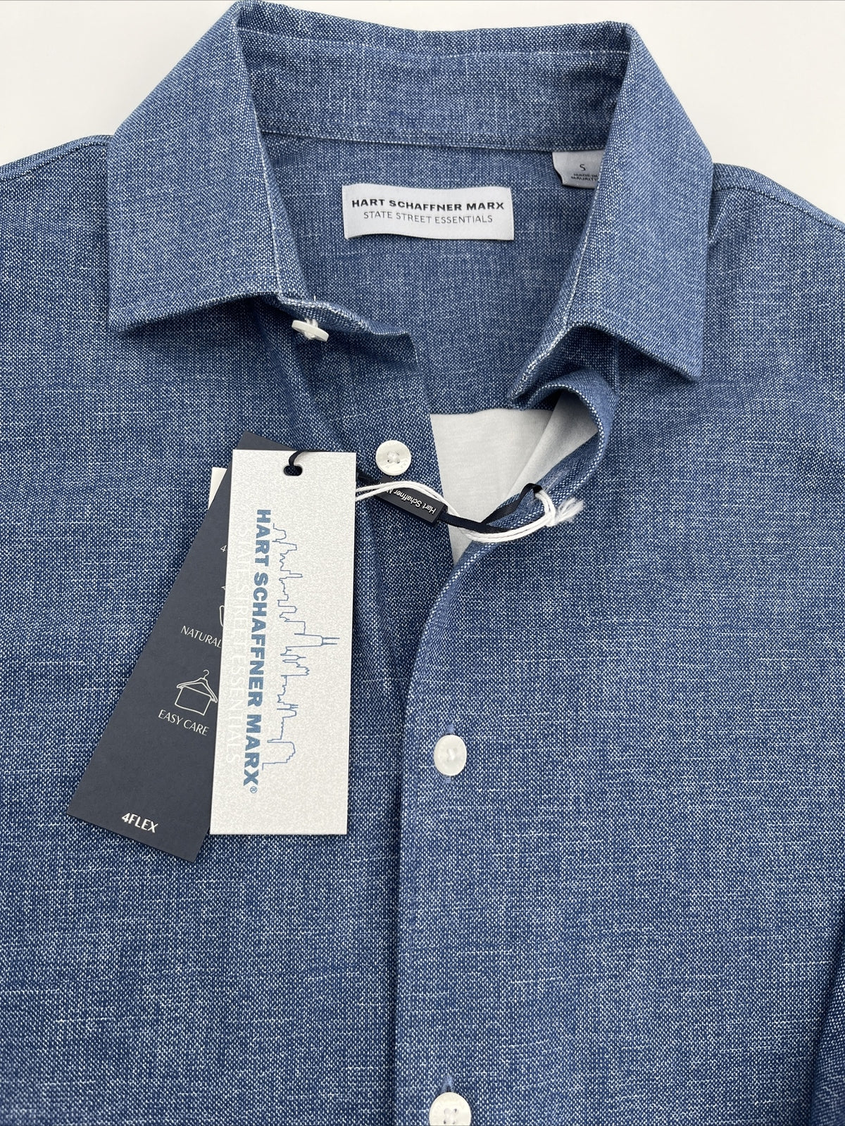 $99 Hart Schaffner Marx Men's State Street Albini L/Sleeve Shirt-Blue-Small-New