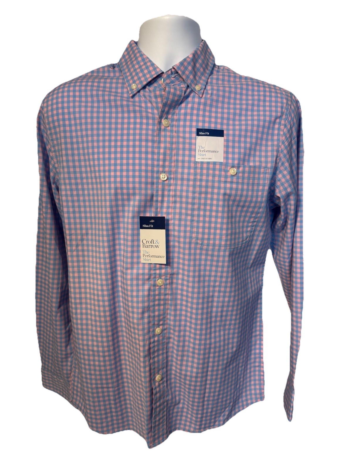 $50 Croft And Borrow Men’s Button Up Long Sleeve Shirt - Blue/Pink -Small-New