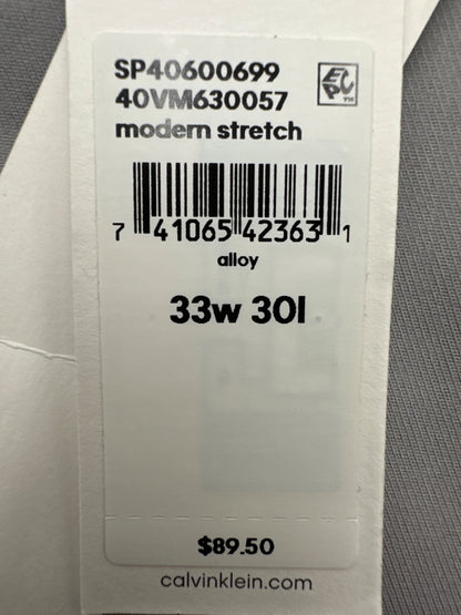 $90 Calvin Klein Men's Modern Stretch Trouser Pants - Alloy - 33W x 30L - New