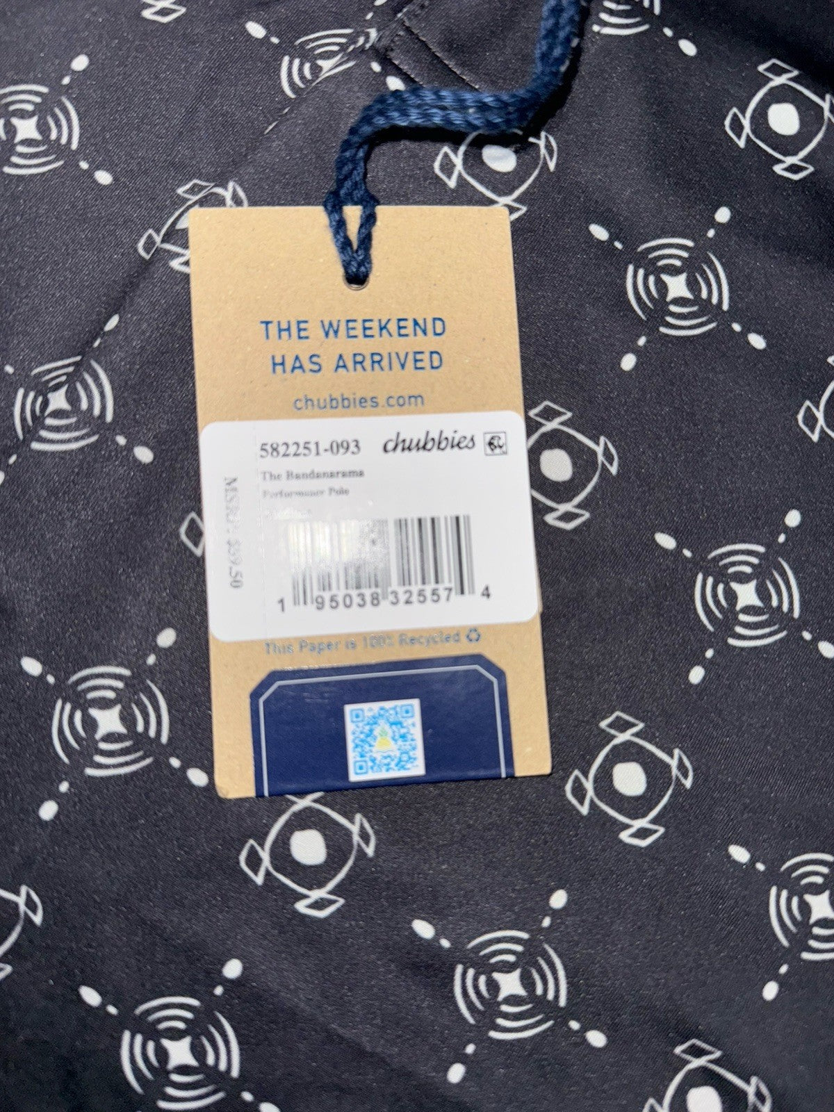 $60 Chubbies Men’s Polo Shirt The Bandanarama Performance- Black -Medium-New