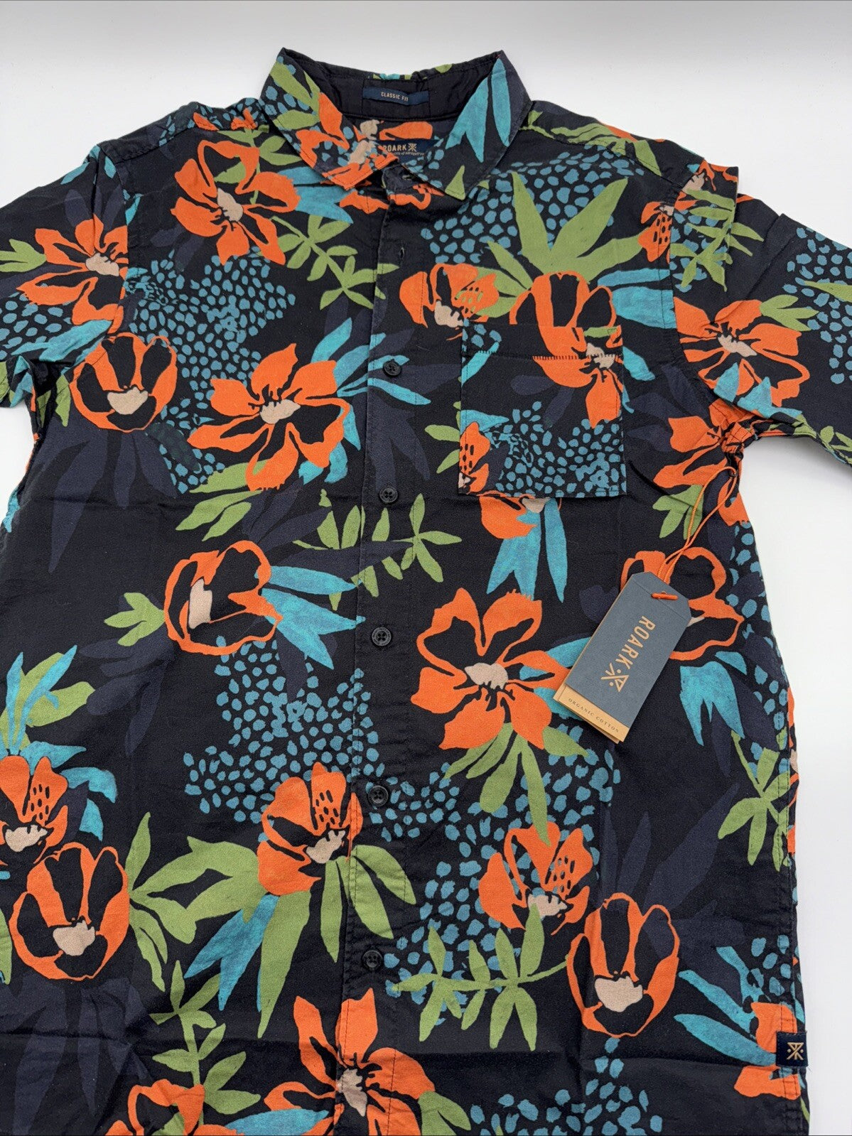 $79 Roark Men’s Journey Tahiti Nui Button S/S Shirt-Black Multi- Small-New Tag
