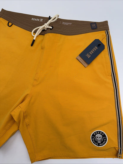 $68 Roark Men’s Chiller 17” Mixtape Boardshorts Trunks-Gold Yellow -30W- New Tag
