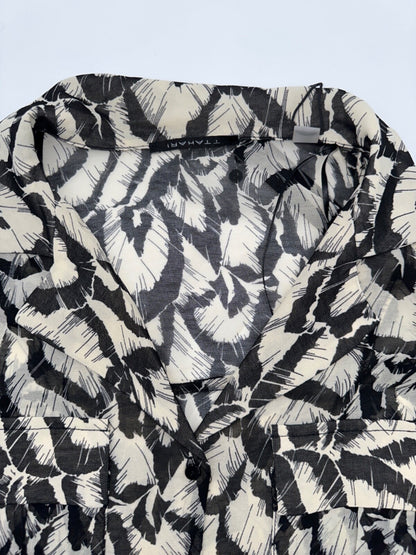 $88 T Tahari Women's Long Sleeve Feather Print Blouse - Black/Tan - Medium -New