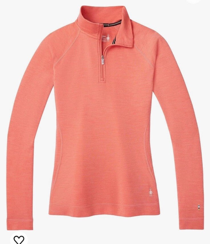 $115 Smartwool Women’s 1/4 Zip Thermal Pullover Merino Wool-Sunset Coral -XSmall