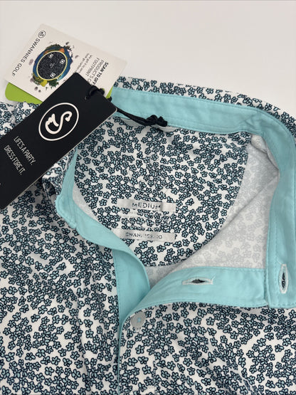 $65 Swannies Men’s Golf Preston Polo Shirt- Aqua/White - Medium - New Tags