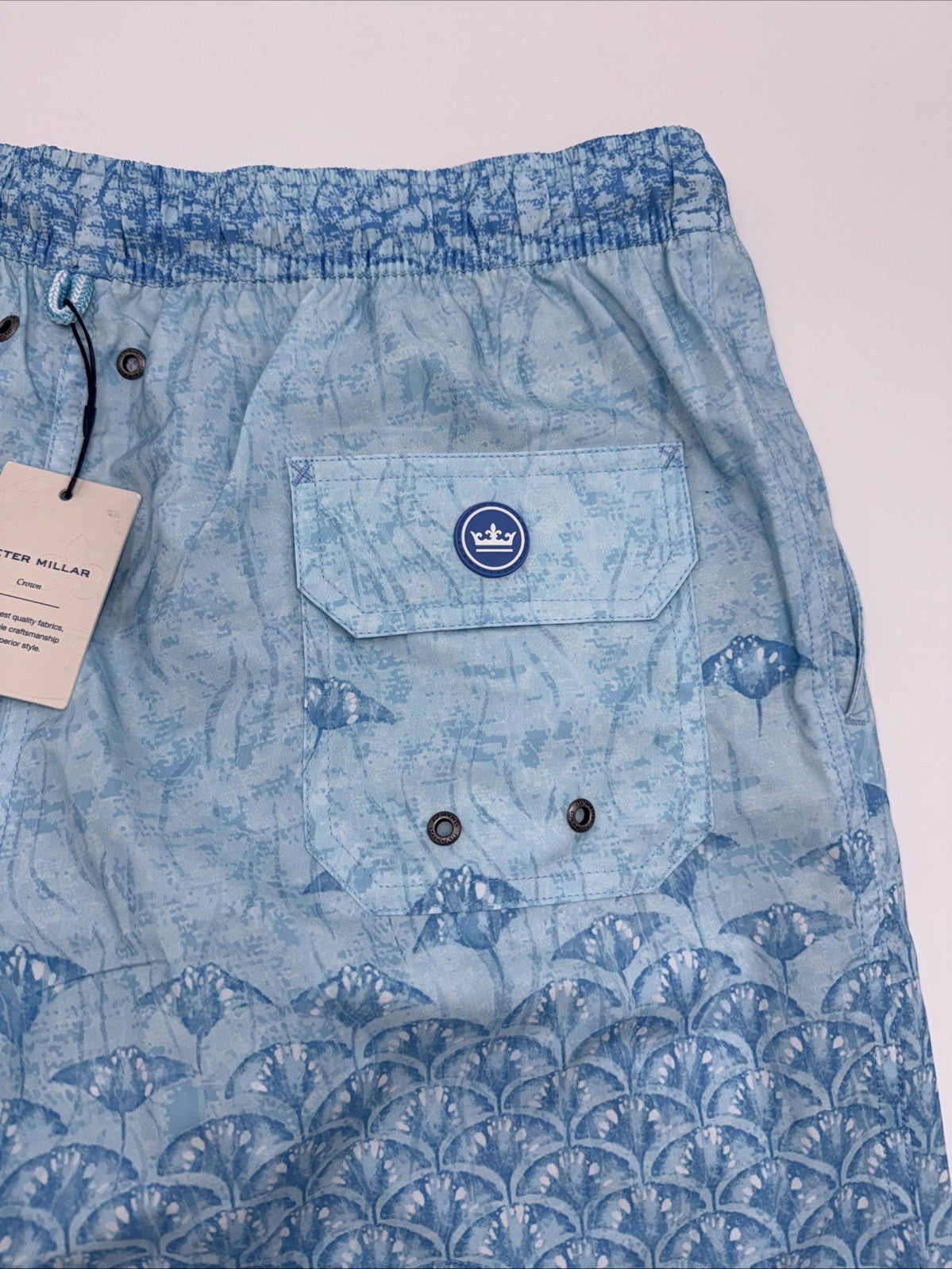 $100 Peter Millar Men’s Tropical Stingray Swim Trunks - Blue- Medium - NWT