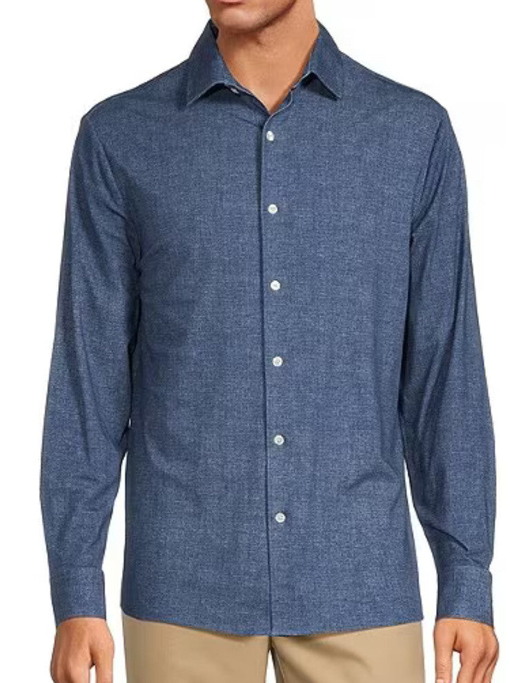 $99 Hart Schaffner Marx Men's State Street Albini L/Sleeve Shirt-Blue-Small-New