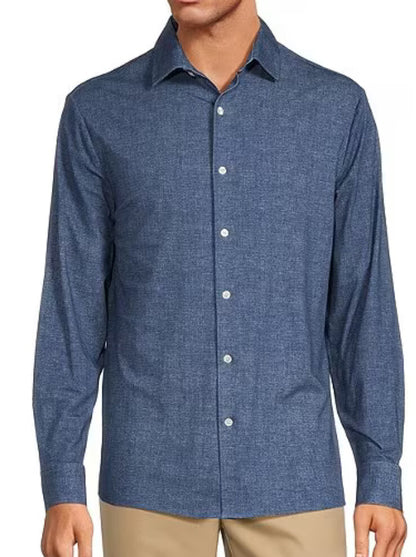 $99 Hart Schaffner Marx Men's State Street Albini L/Sleeve Shirt-Blue-Small-New