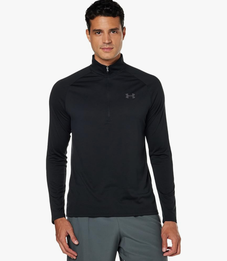 $45 Under Armour Men's UA Tech 2.0 1/2 Zip Tech Long Sleeve Shirt-Black-Small