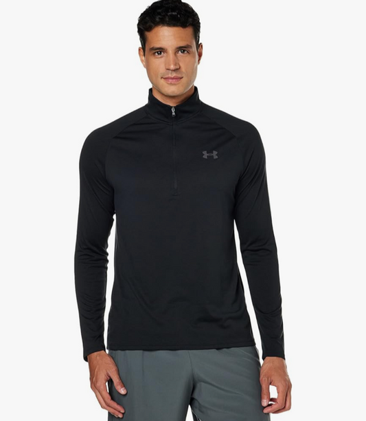 $45 Under Armour Men's UA Tech 2.0 1/2 Zip Tech Long Sleeve Shirt-Black-Small