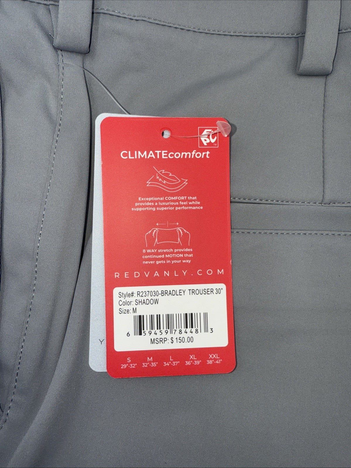 $150 Redvanly Men’s Bradley Golf Pants - Shadow Grey - Medium - New With Tags