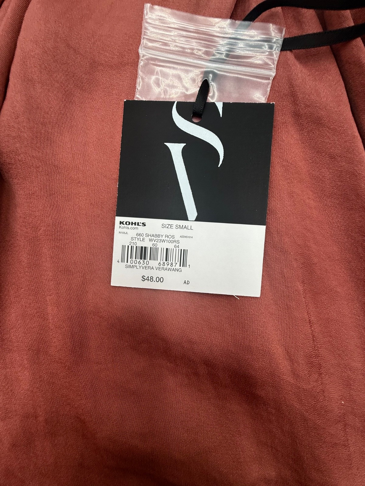 $48 Simply Vera Wang Women’s-Rolled Popover Top Shirt- Rose- Small-New Tag