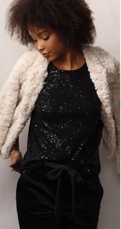 LC Lauren Conrad Women’s Scoopneck Sleeveless - Black Sequin-XSmall-New Tag  $48