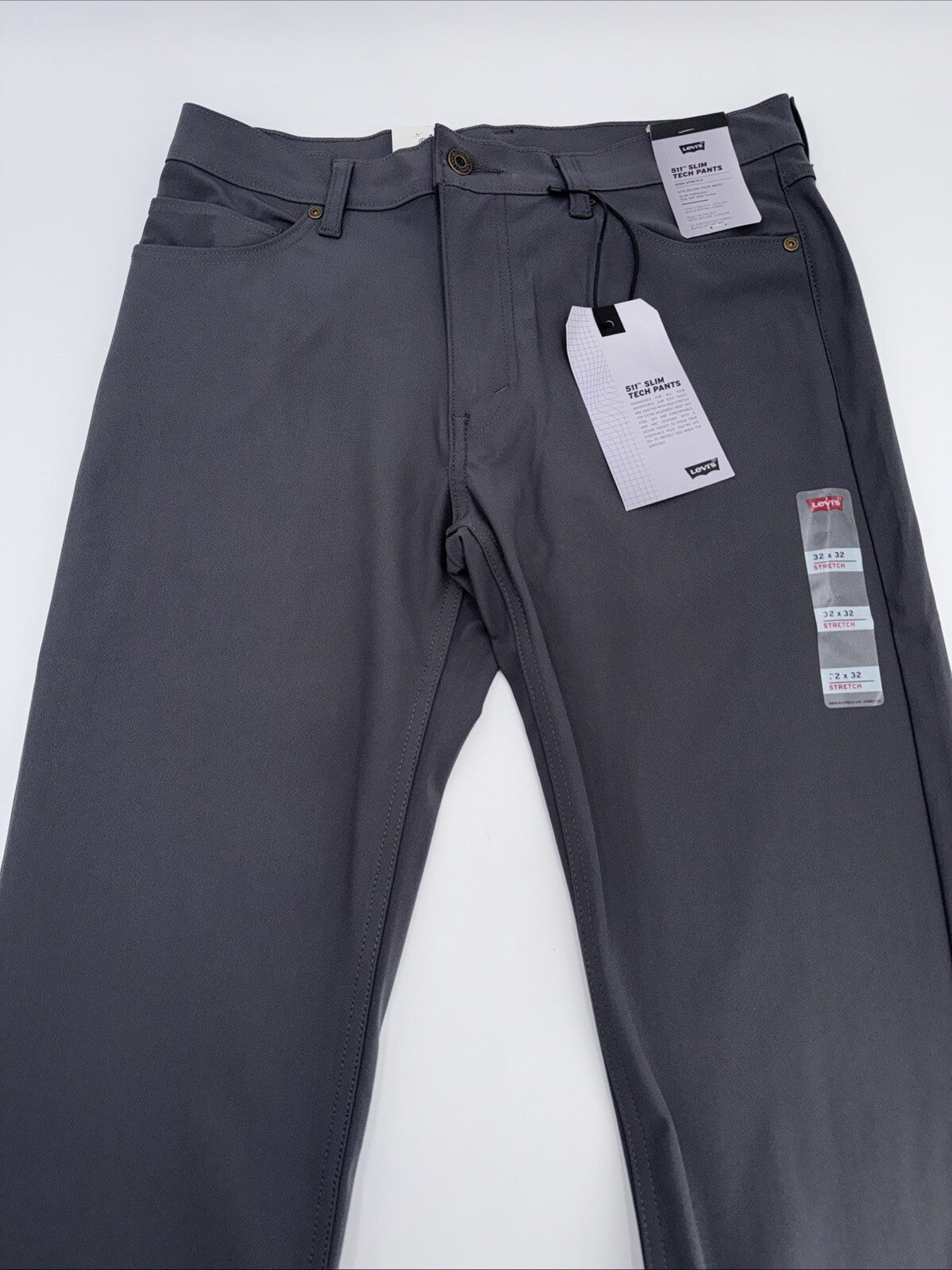 $70 Levi's Men's 511 Slim Tech Pants Stretch A92130010- Grey- 32W 32L - New Tag