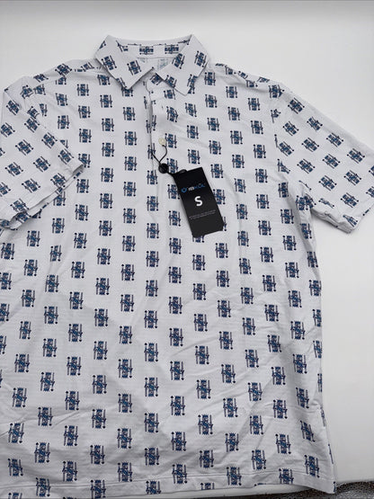 $100 IBKUL Men’s Short Sleeve Polo King Of Shapes Shirt-White/Blue- Small -New