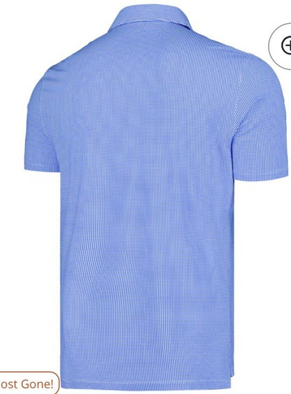 $100 IBKUL Men’s Short Sleeve Polo Mini Check UPF 50+ - Blue/White- Small-New