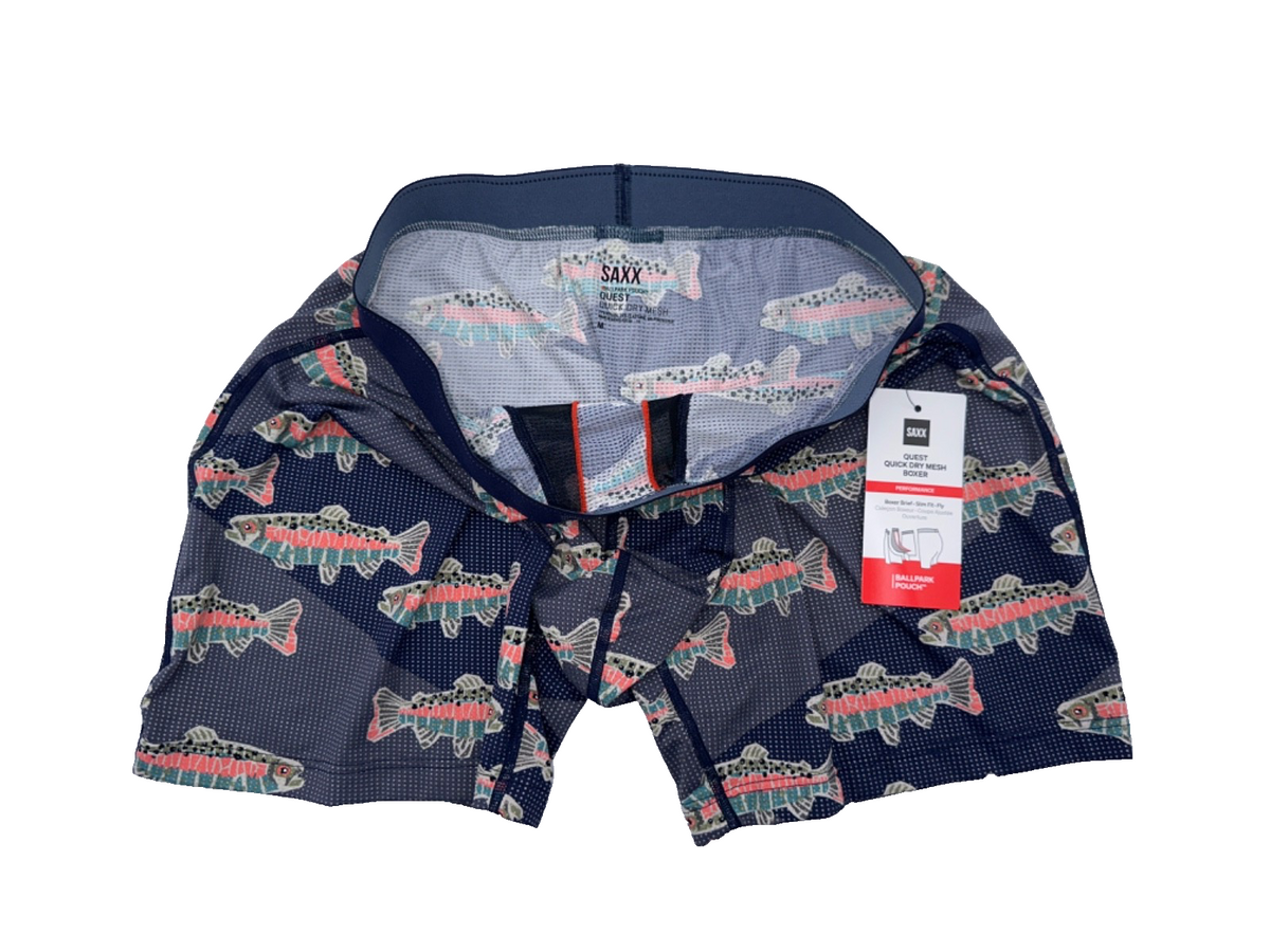 $34 SAXX Men’s Quest Quick Dry Mesh Boxer Brief Fly-Mosaic Trout - Medium - New