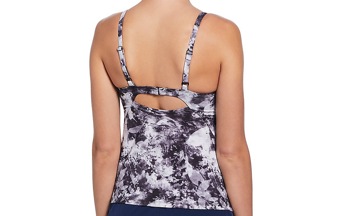 $66 Nike Women's Floral Tie Dye V Neck Tankini Swim Top - Black - Small - New