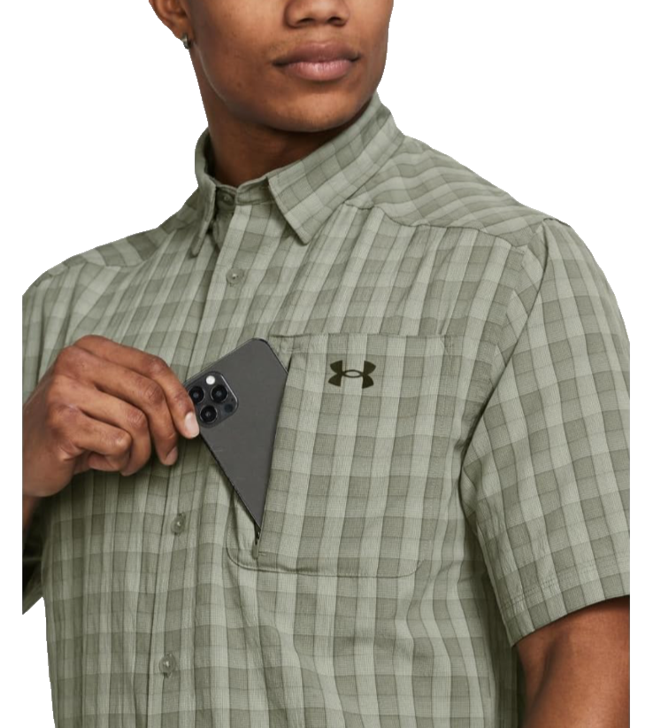 $55 Under Armour Men’s Drift Tide 2.0 Plaid Button Up Shirt-Grove Green -Medium