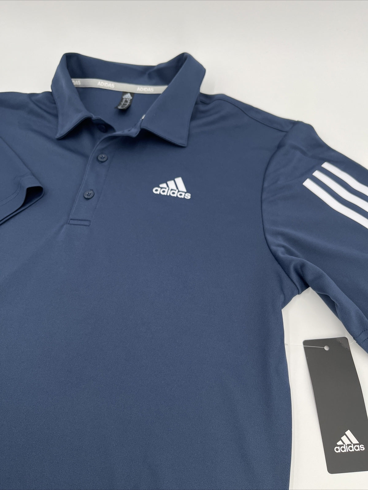 $65 Adidas Men’s Polo Shirt 3 Stripe Regular Fit Performance Golf-Navy-Medium