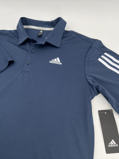 $65 Adidas Men’s Polo Shirt 3 Stripe Regular Fit Performance Golf-Navy-Medium