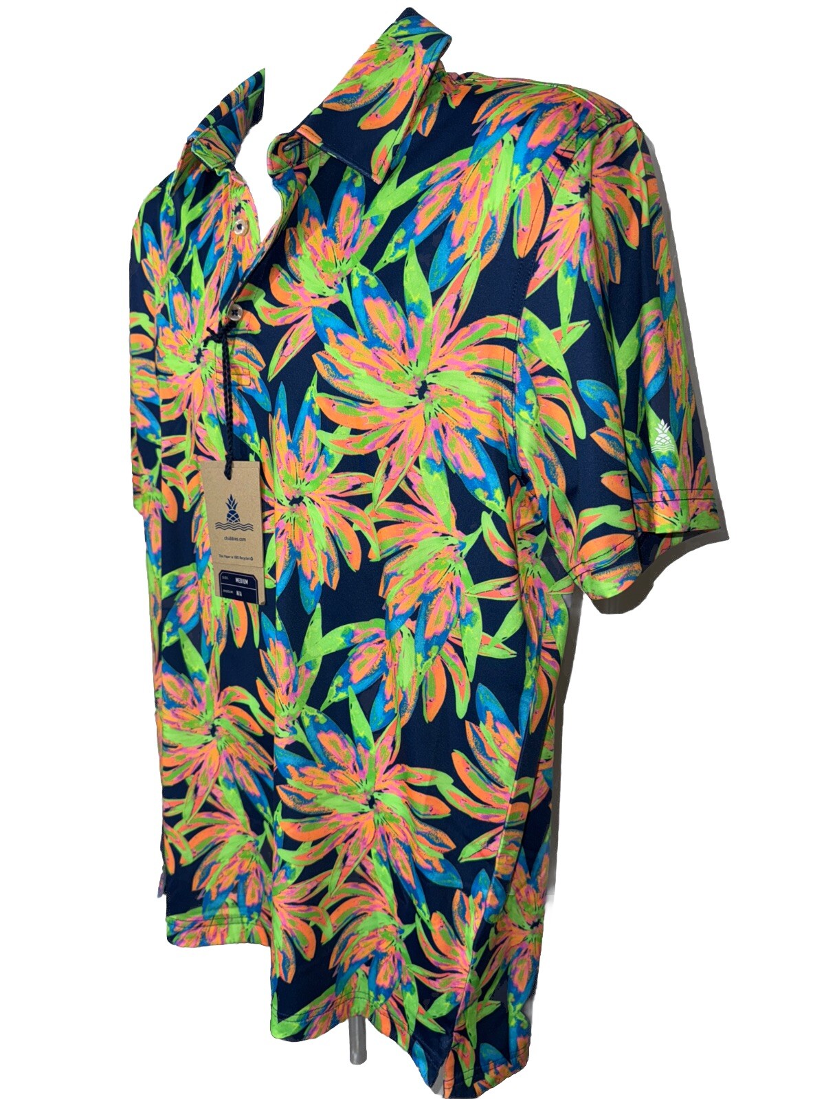 Chubbies Men's The Ocean Flower Performance Polo Shirt-Orange Multi-Medium-New