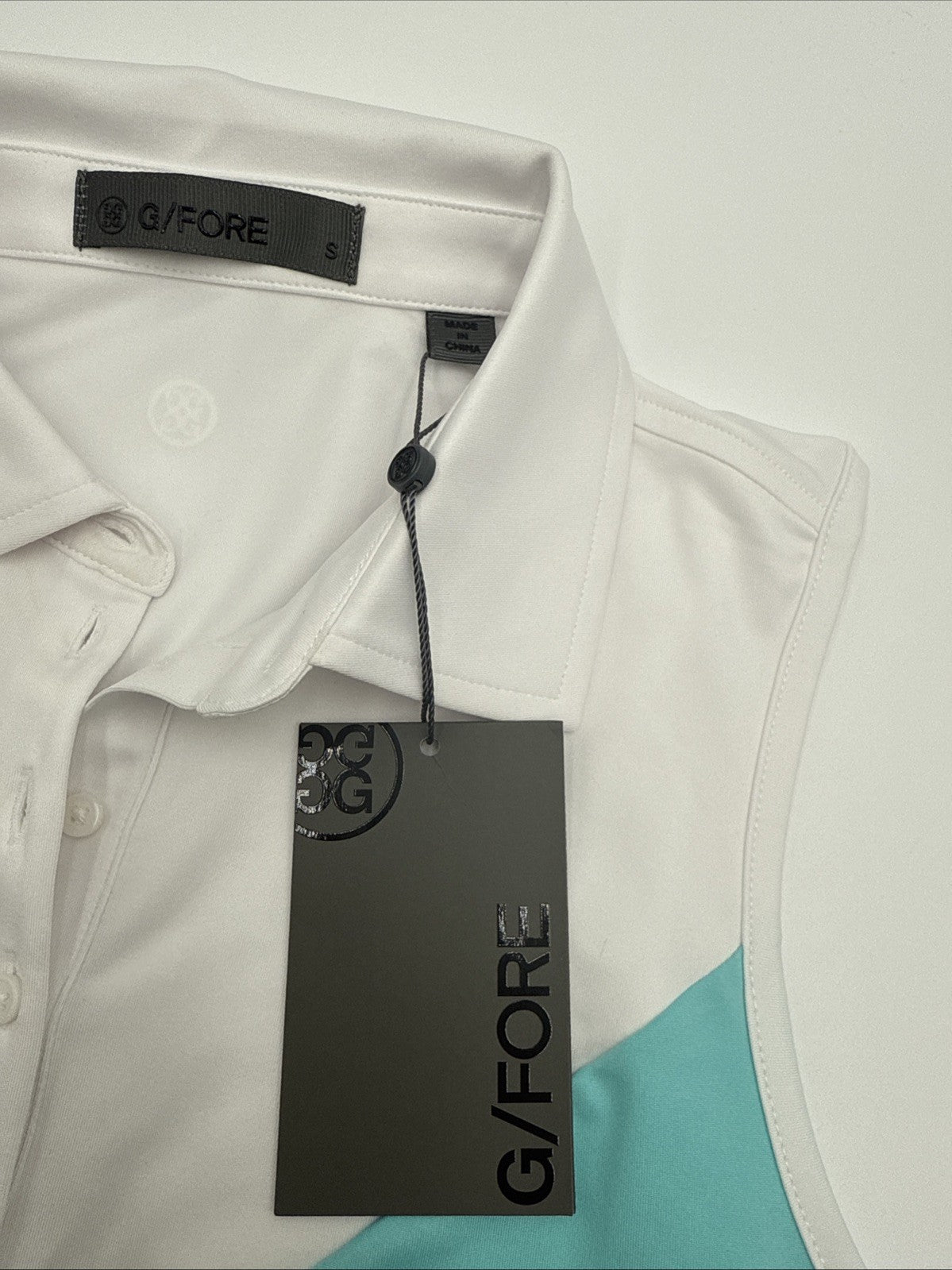 $110 G/Fore Tech Stretch Jersey Golf Sleeveless Polo -white/Blue- Small- New Tag