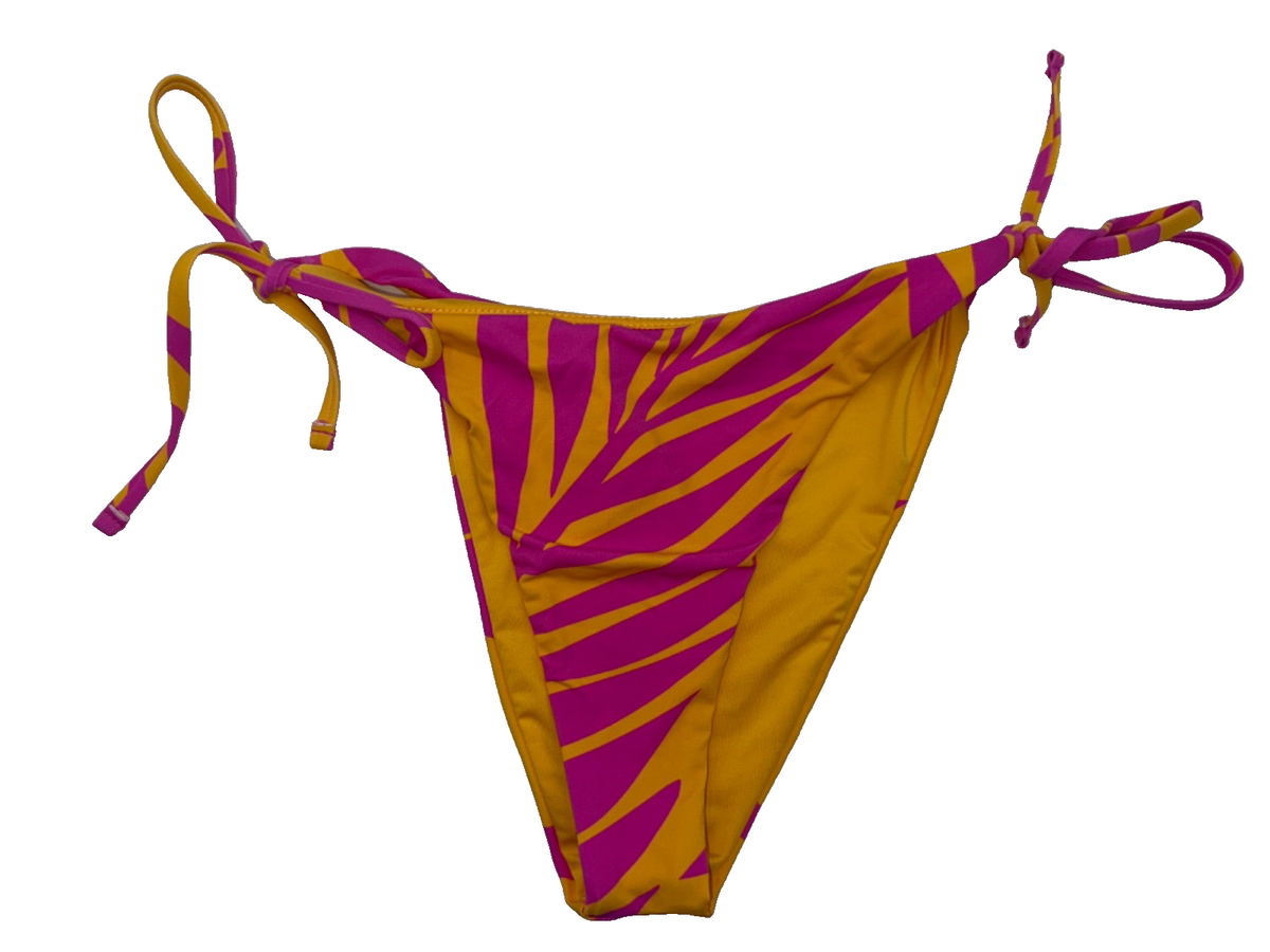 $86 Roxy Women's Tiki Triangle Top & Side Tie Bottoms Bikini Set - Pink-Medium