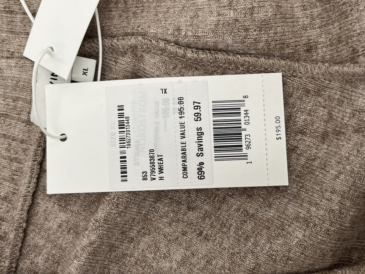 Vince Women’s Rib Knit Flare Pants Pull On Elastic Waist-Beige- XLarge-New $195