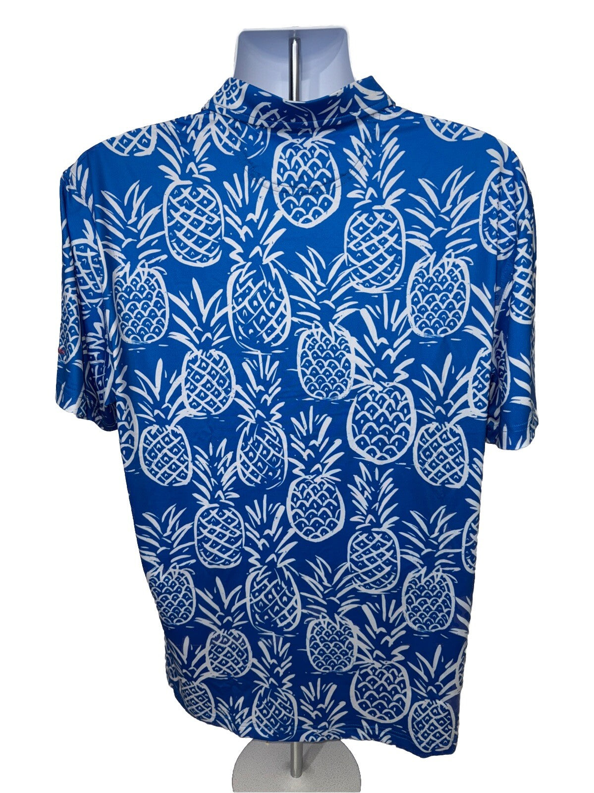 Chubbies Men's The Thigh Napple Performance Polo Shirt-Blue Pineapple-Large -New