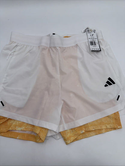 $75 ADIDAS Men's Power Workout 2-in-1 Training Shorts IS3837- White- Large 5”-