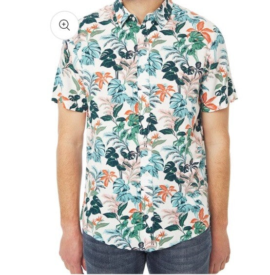 $128 Slate & Stone Tropical Floral Viscose Shirt Short Sleeve-Multicolor-Medium