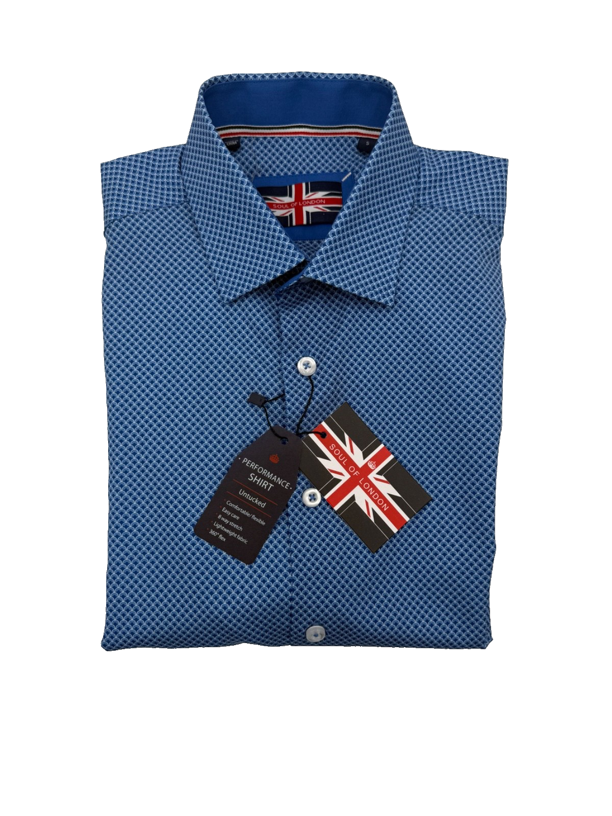 $45 Soul Of London Men’s- Untucked Performance Shirt-Blue-Small-New Tag