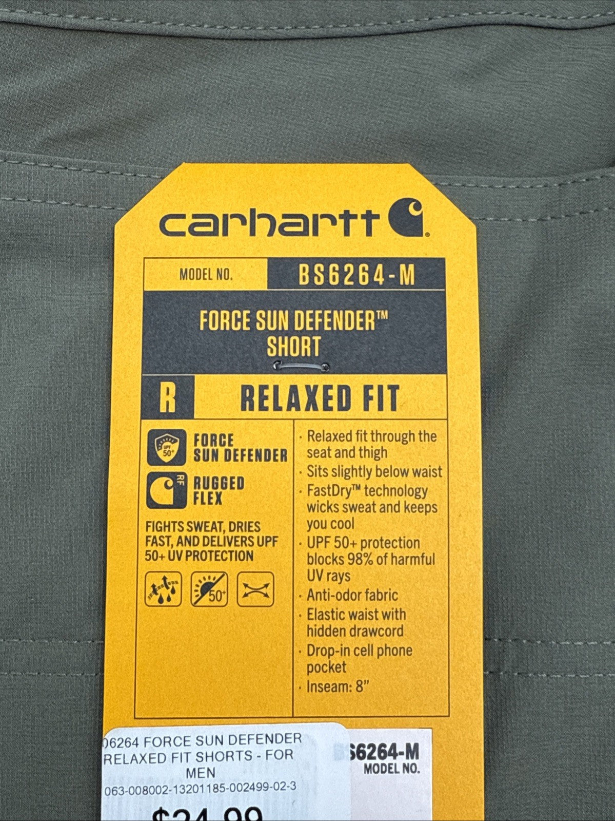 Carhartt Men's Force Sun Defender Relaxed Fit  Shorts-Dusty Olive- Small -New