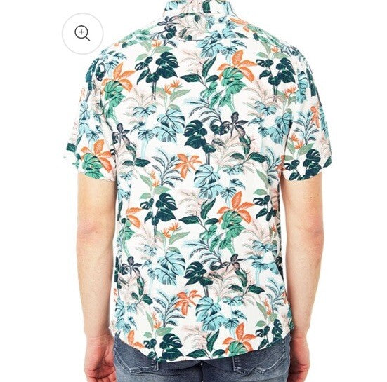 $128 Slate & Stone Tropical Floral Viscose Shirt Short Sleeve-Multicolor-Medium