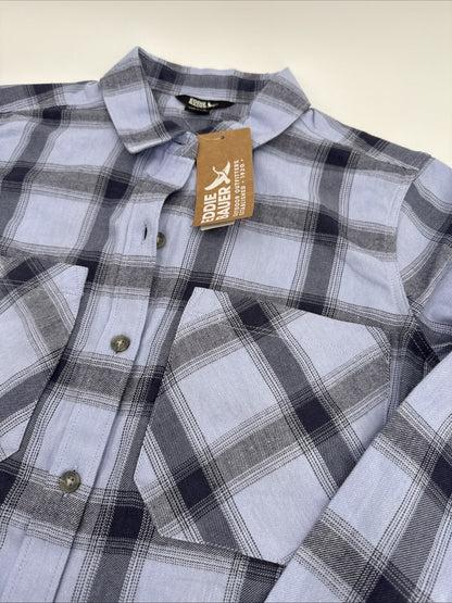 $55 Eddie Bauer Women’s Flannel Button Front Shirt Plaid-Periwinkle-Small-NEW