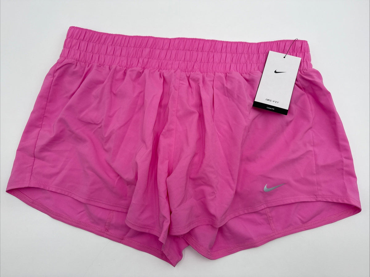 Nike Woman's Shorts One Dri-FIT Mid-Rise 3" Brief-lined Shorts-Pink- Large-New