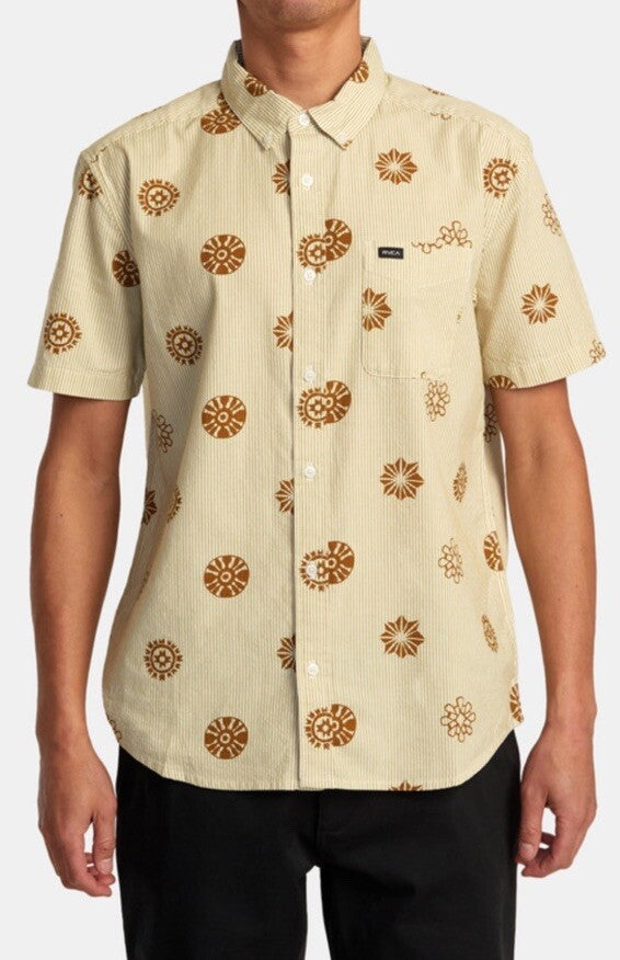 $66 RVCA Men's S/S Button Shirt ENDLESS SEERSUCKER - Gold - Medium - New W Tags