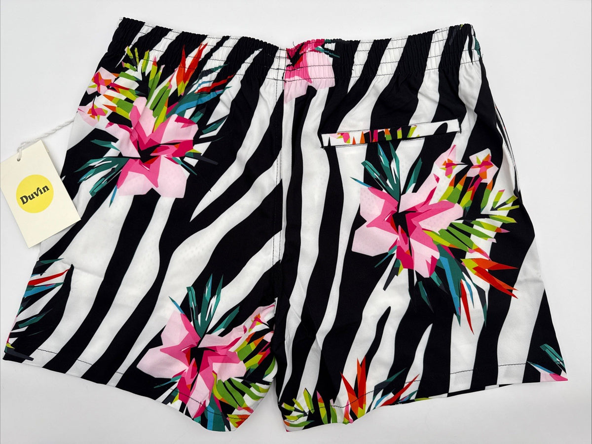 $65 Duvin Design Men's Zebra Floral Swim 4” Trunk Shorts - Multi -Medium-NEW