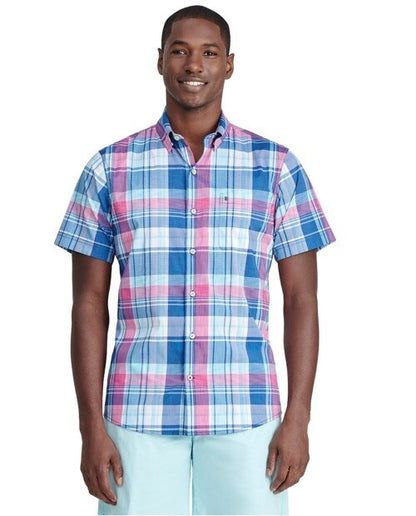 Izod Men’s Classic Plaid Breeze Button Front - Twilight Blue- Small NWT