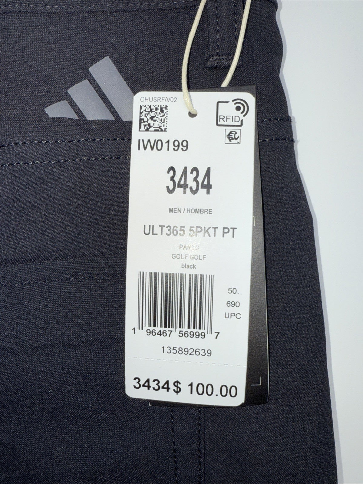 $100 ADIDAS Men's Ultimate 365  5-Pocket Tapered Golf Pants-Black -34W 34L-New