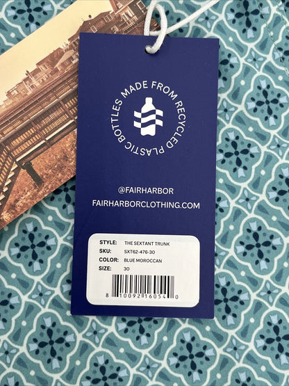 $89 FAIR HARBOR Men’s Sextant Swim Trunk Lined Shorts-Blue Moroccan-Size: 30W