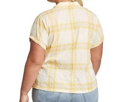 $60 Eddie Bauer Women’s Plaid Packable Camp Shirt - Gold Dust - Medium - New Tag