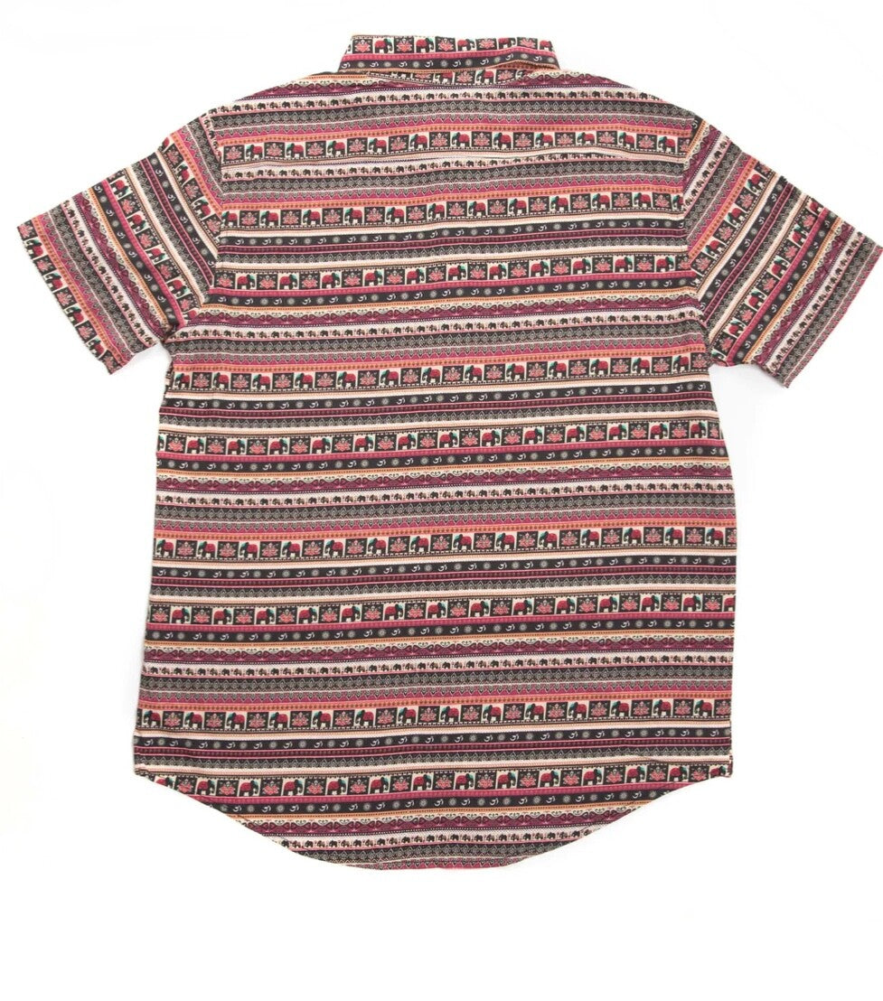 $65 Bermies Men’s- Boho Elephants Rayon Stretch Shirt- Multicolor-Small- New Ta