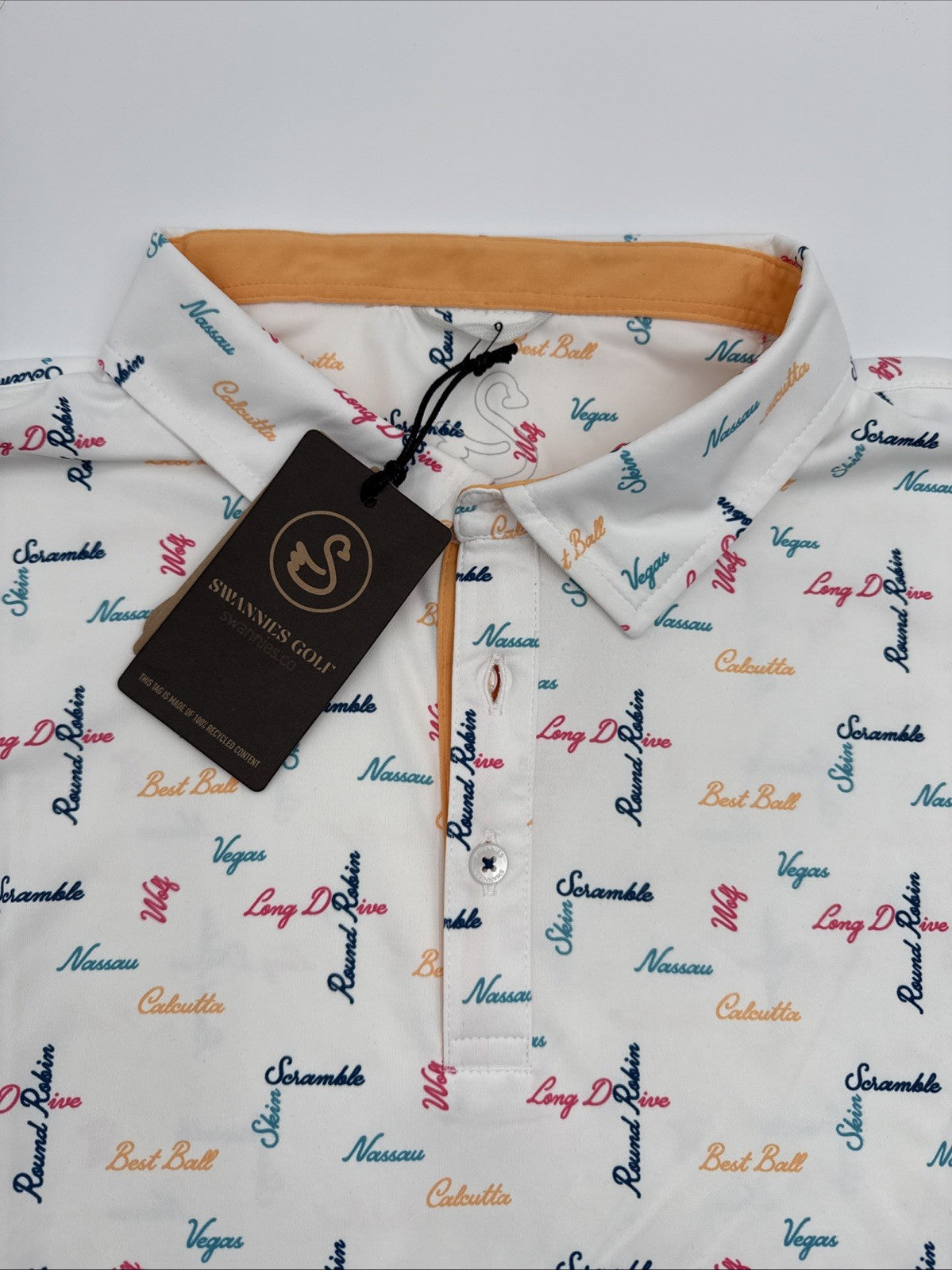 $65 Swannies Men’s Golf Barber Polo Shirt-White/Multi - Medium- New With Tags