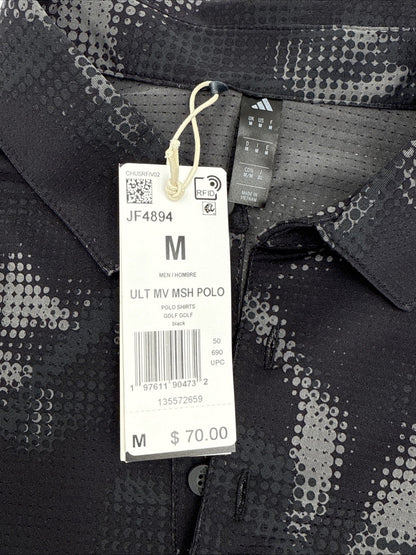 $70 Adidas Men's Golf Ultimate Print UPF 50 Polo- Black/Grey - Medium- New Tags